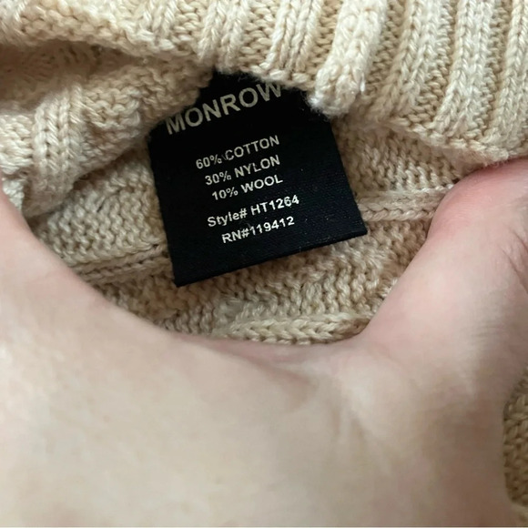 Monrow Cable Knit Half Zip Sweater Cream Large - Picture 11 of 12